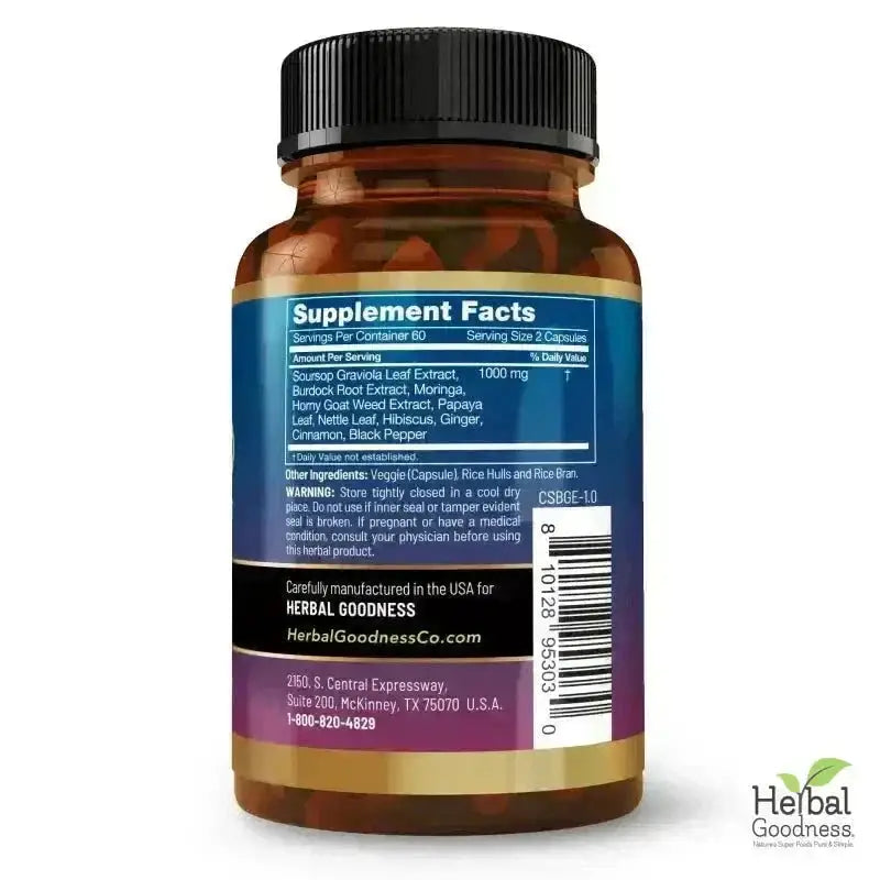 Soursop Bitters Graviola Extract - 120/1000mg Capsules - Immunity &amp; Wellbeing Capsules Herbal Goodness 