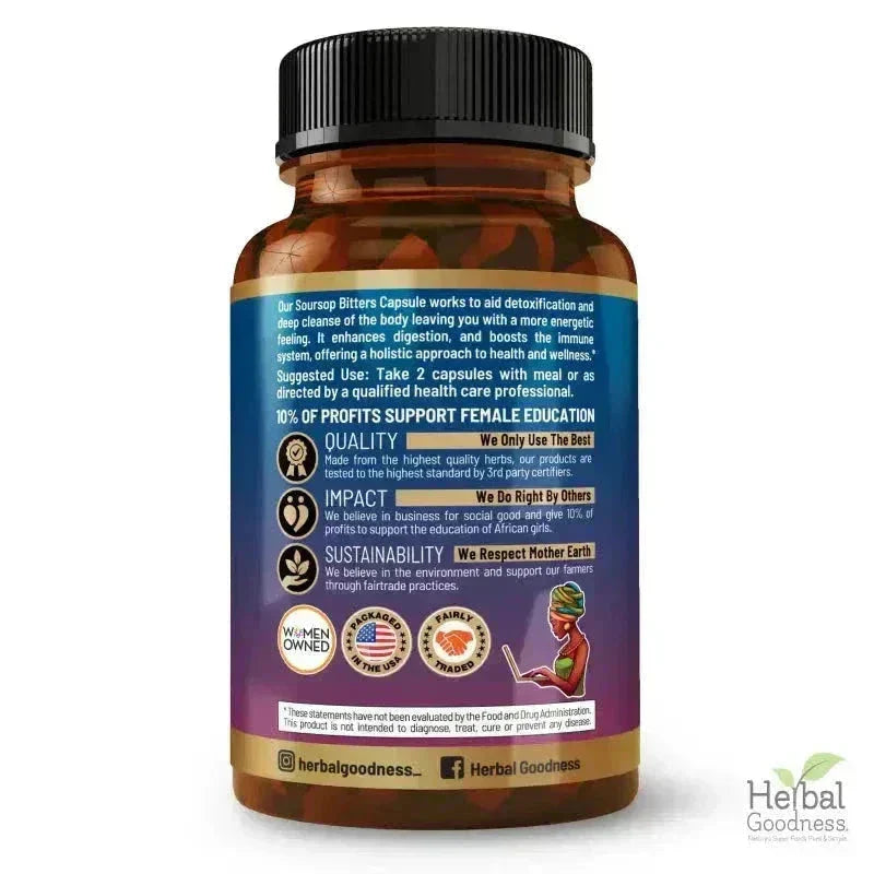 Soursop Bitters Graviola Extract - 120/1000mg Capsules - Immunity & Wellbeing Capsules Herbal Goodness 