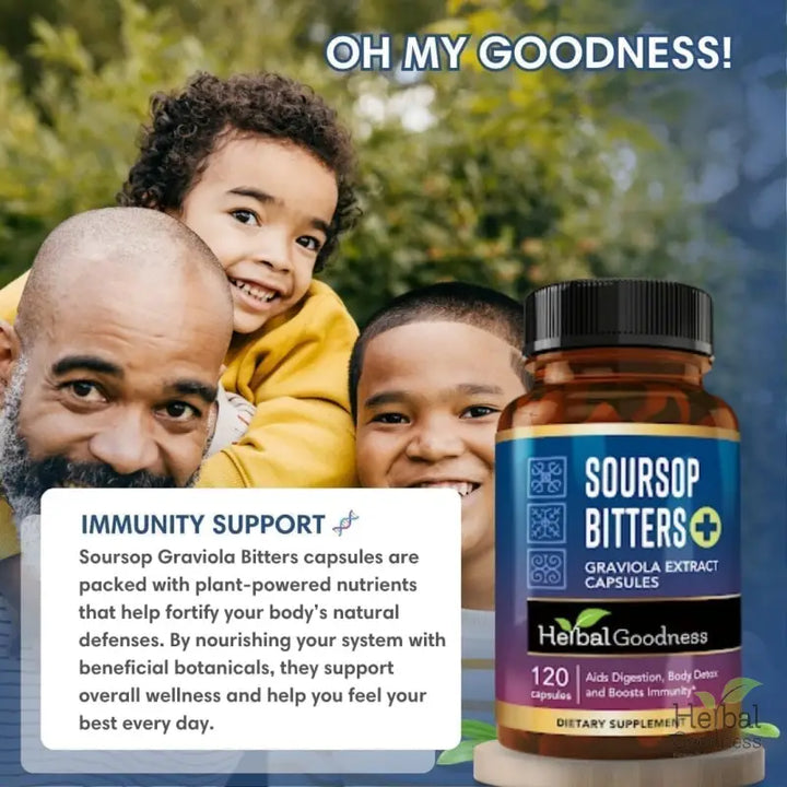 Soursop Bitters Graviola Extract - 120/1000mg Capsules - Immunity &amp; Wellbeing Capsules Herbal Goodness 