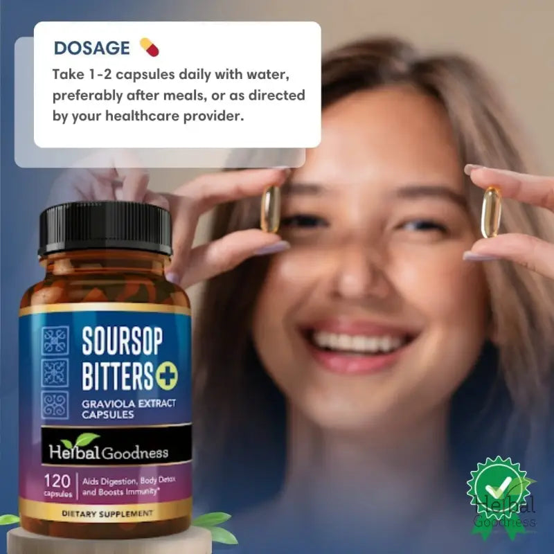 Soursop Bitters Graviola Extract - 120/1000mg Capsules - Immunity &amp; Wellbeing Capsules Herbal Goodness 