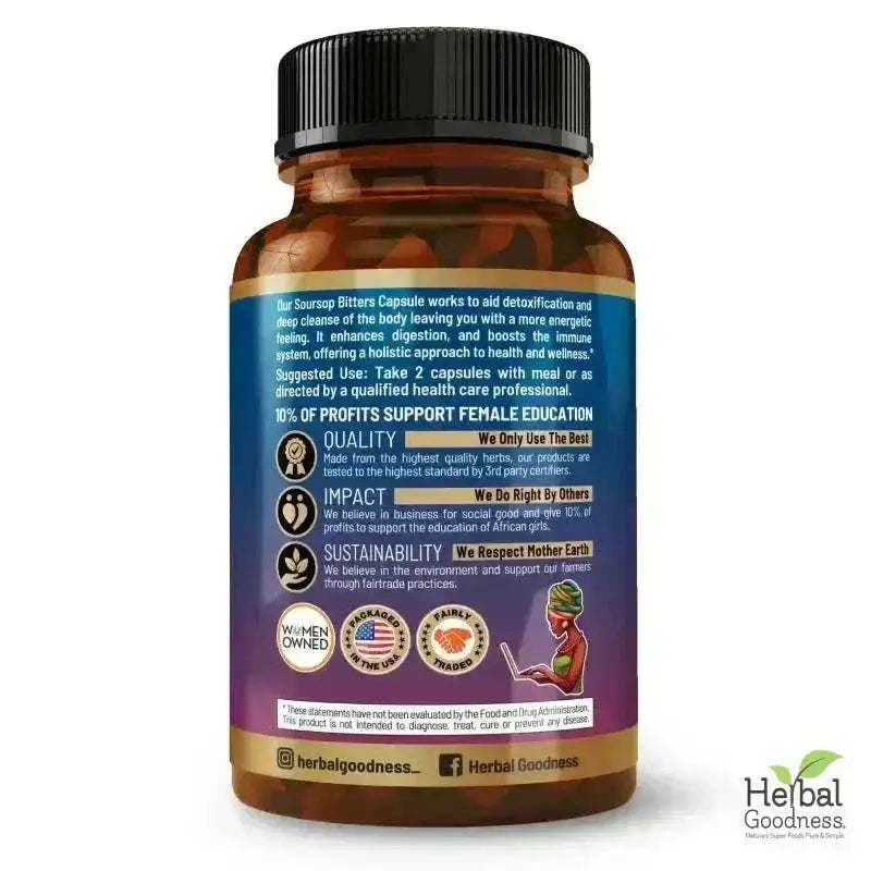 Soursop Bitters Graviola Extract - 120/1000mg Capsules - Immunity &amp; Wellbeing Capsules Herbal Goodness 