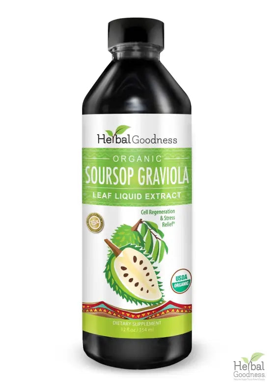 Soursop Leaf Graviola Extract - - Organic 15X Liquid Extract - Cell Renew &amp; Immunity Liquid Extract Herbal Goodness 12oz 