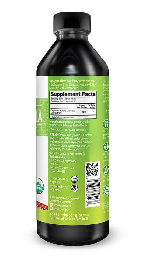 Soursop Leaf Graviola Extract - Organic Liquid - 15X Strength - Healthy Cell Function, Immunity & Relaxation - Herbal Goodness Liquid Extract Herbal Goodness 