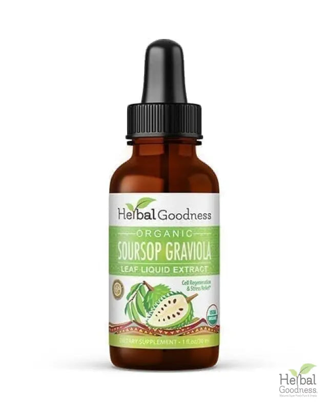 Soursop Leaf Graviola Extract - Organic Liquid - 15X Strength - Healthy Cell Function, Immunity & Relaxation - Herbal Goodness Liquid Extract Herbal Goodness 1oz 