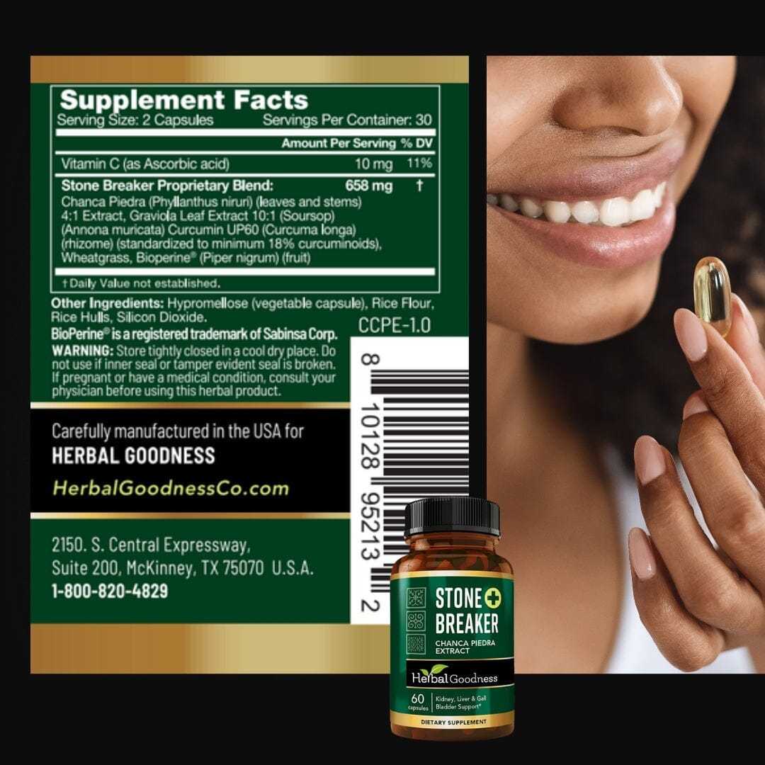 Stone Breaker Plus | Chanca Piedra Extract Capsules - 60/600mg Capsules Herbal Goodness 