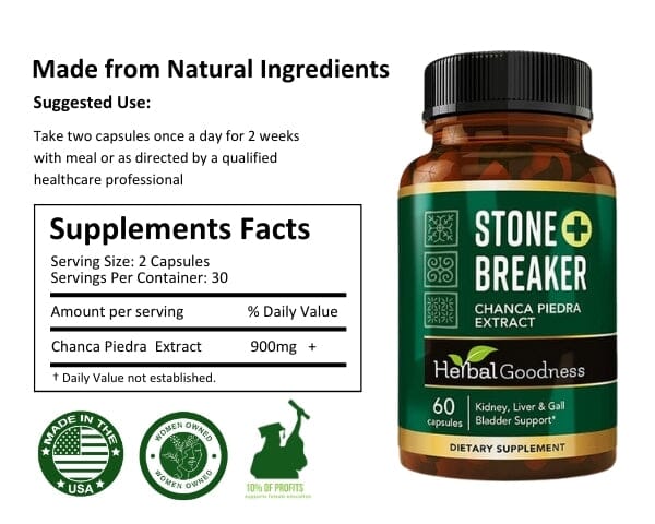 Stone Breaker Chanca Piedra Extract Capsules - Kidney Gall Bladder & Urinary Track Cleanse 60/600mg Herbal Goodness Capsules Herbal Goodness 