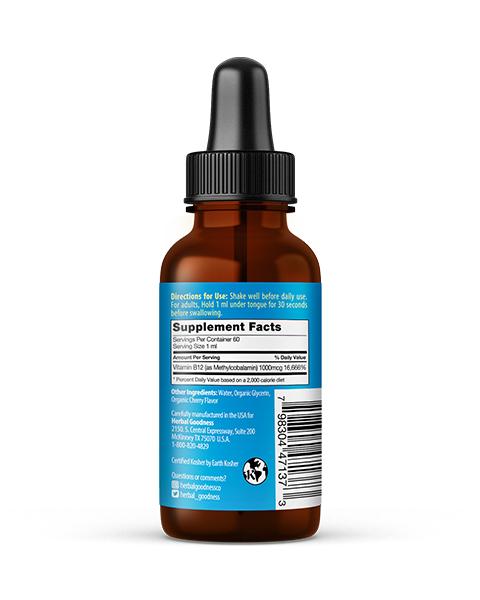 B12 Liquid Extract Supplement - Original 2oz Bottle - Metabolism & Energy - By Herbal Goodness 