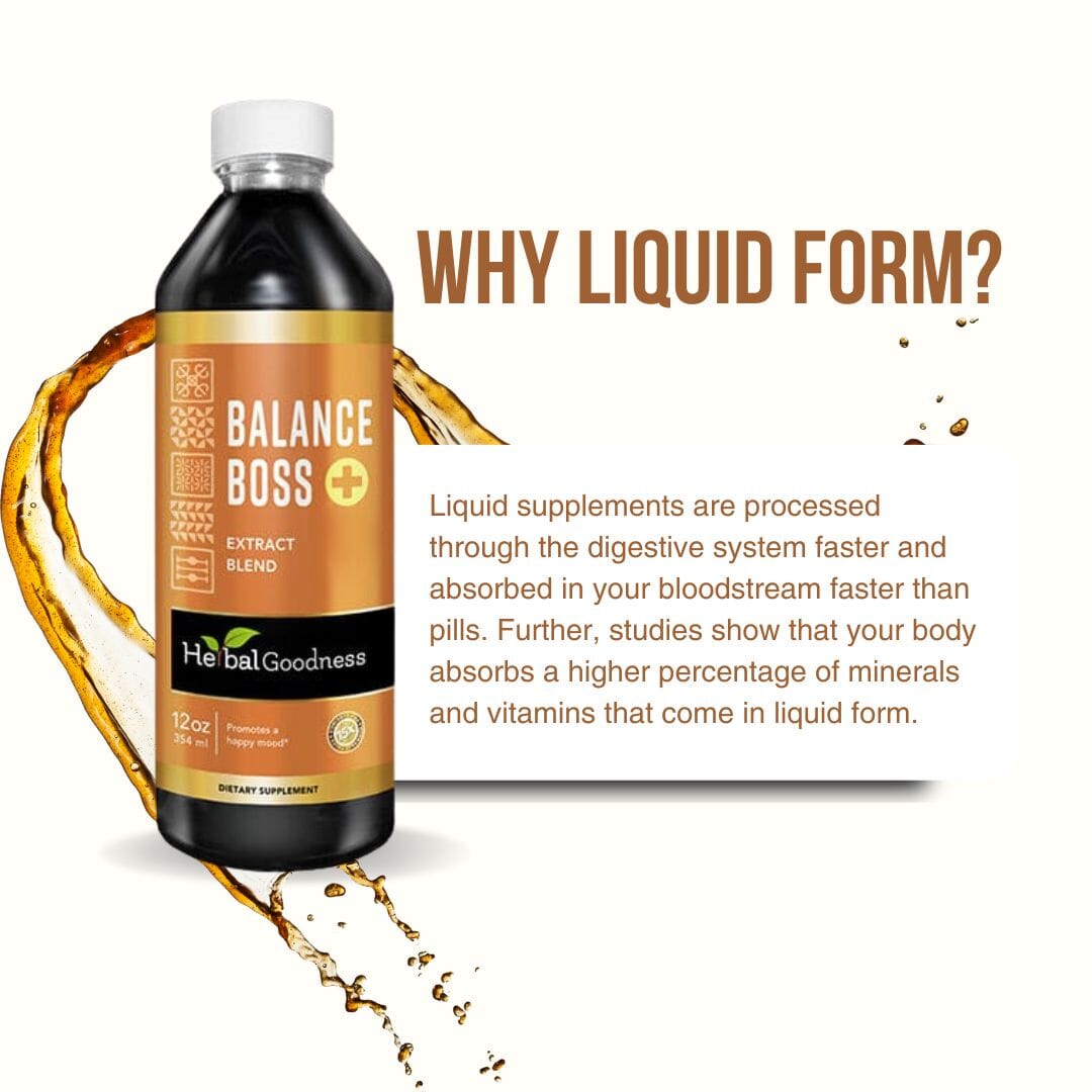 Balance Boss Plus - Liquid 12oz - Happy Mood Support - Herbal Goodness Liquid Extract Herbal Goodness 